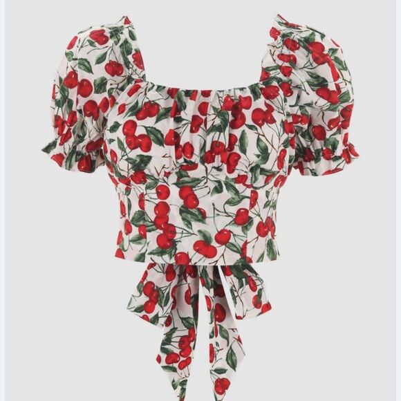 Cider Cherry Cropped Bubble Sleeve Top size Small - Picture 1 of 11